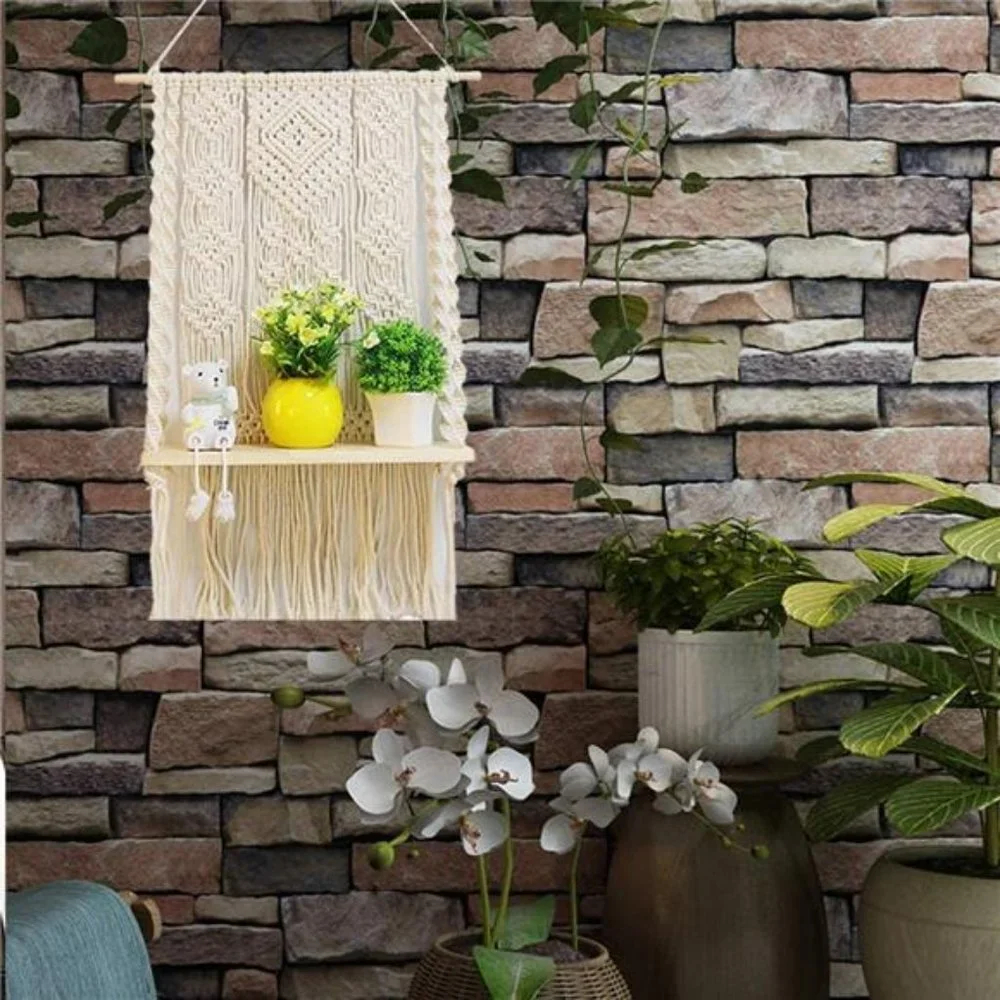 Macrame Wall Hanging Shelf Boho Rope Plant Pot Basket Holder Plant Hanger Indoor